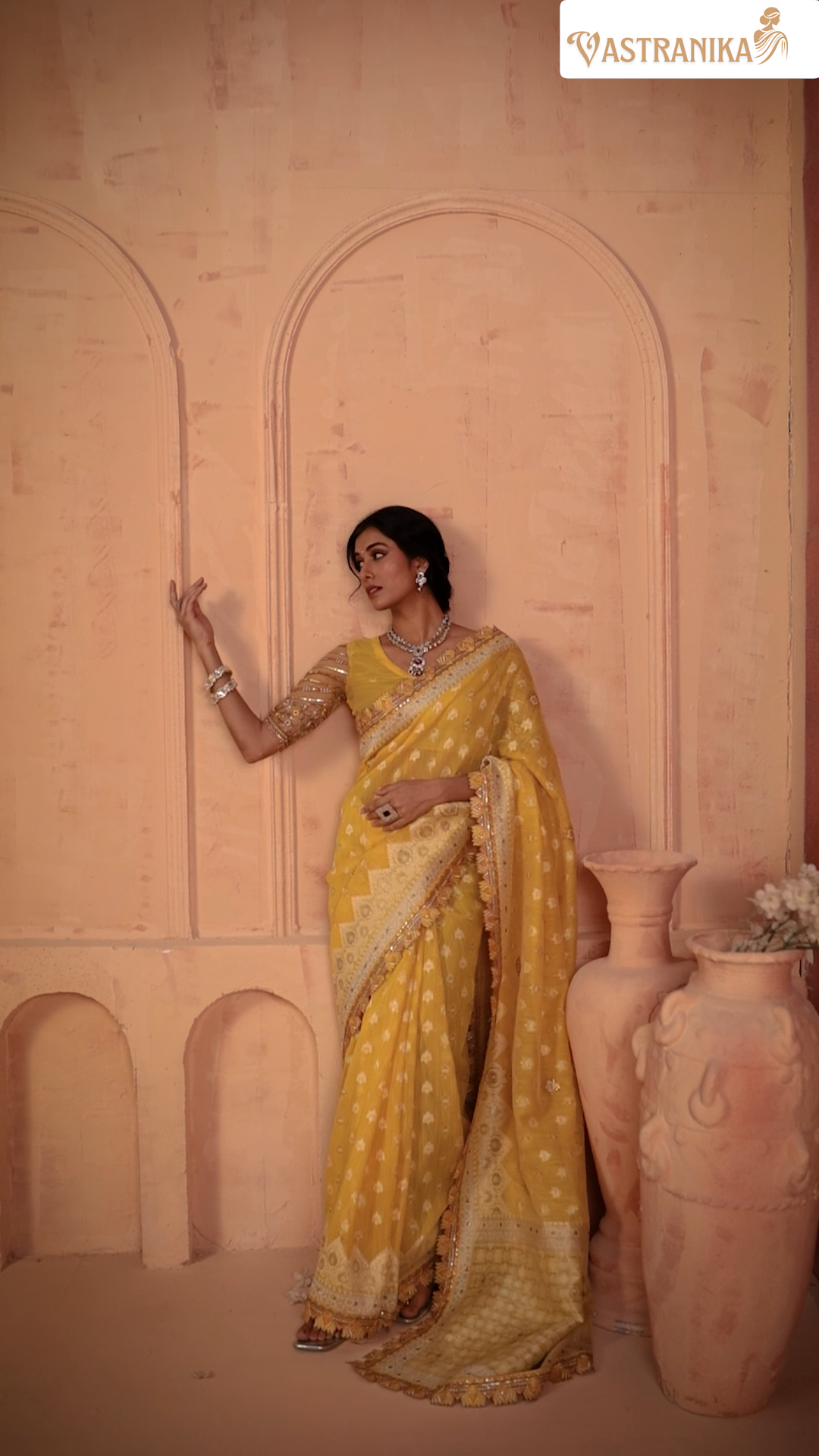 Sunlit Mustard Yellow Khadi Silk Saree with Heavy Embroidered Border & Designer Blouse – Srivalli Collection | Vastranika