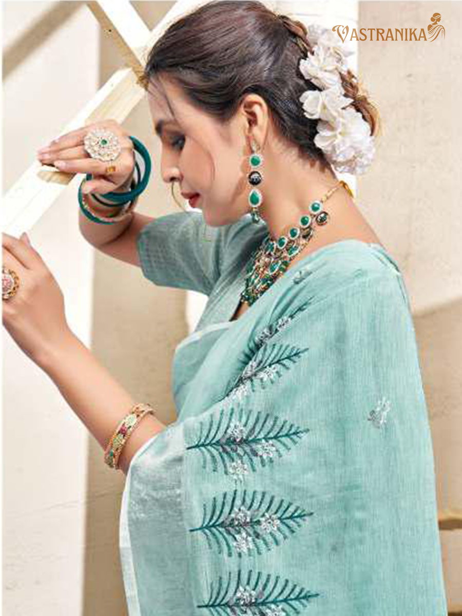 Light Firozi Cotton Liliyan Saree
