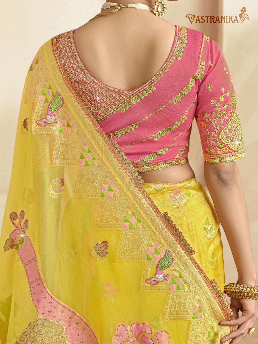 Vastranika Yellow Tissue Silk Saree with Dual Blouse