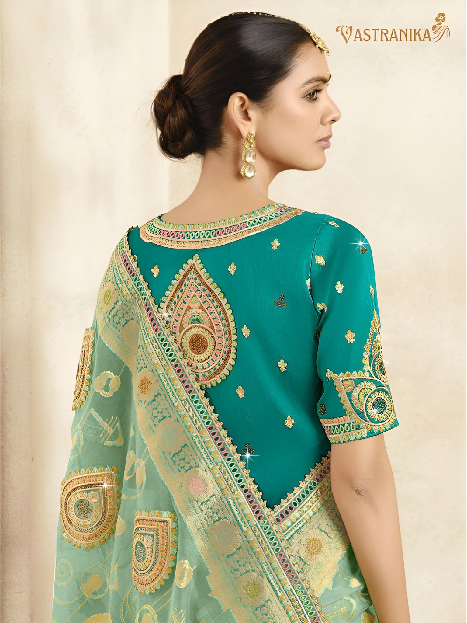 Vastranika Exclusive: Radiant Aqua Green Premium Tissue Silk Saree with Dual Designer Blouses