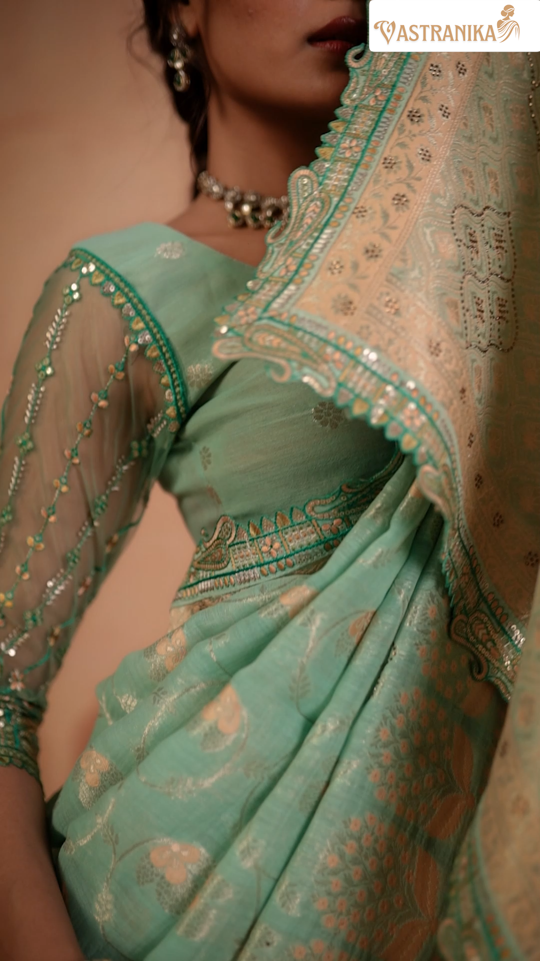 VASTRANIKA Presents: SRIVALLI Collection - Exquisite Mint Green Khadi Silk Saree with Masterpiece Embroidery