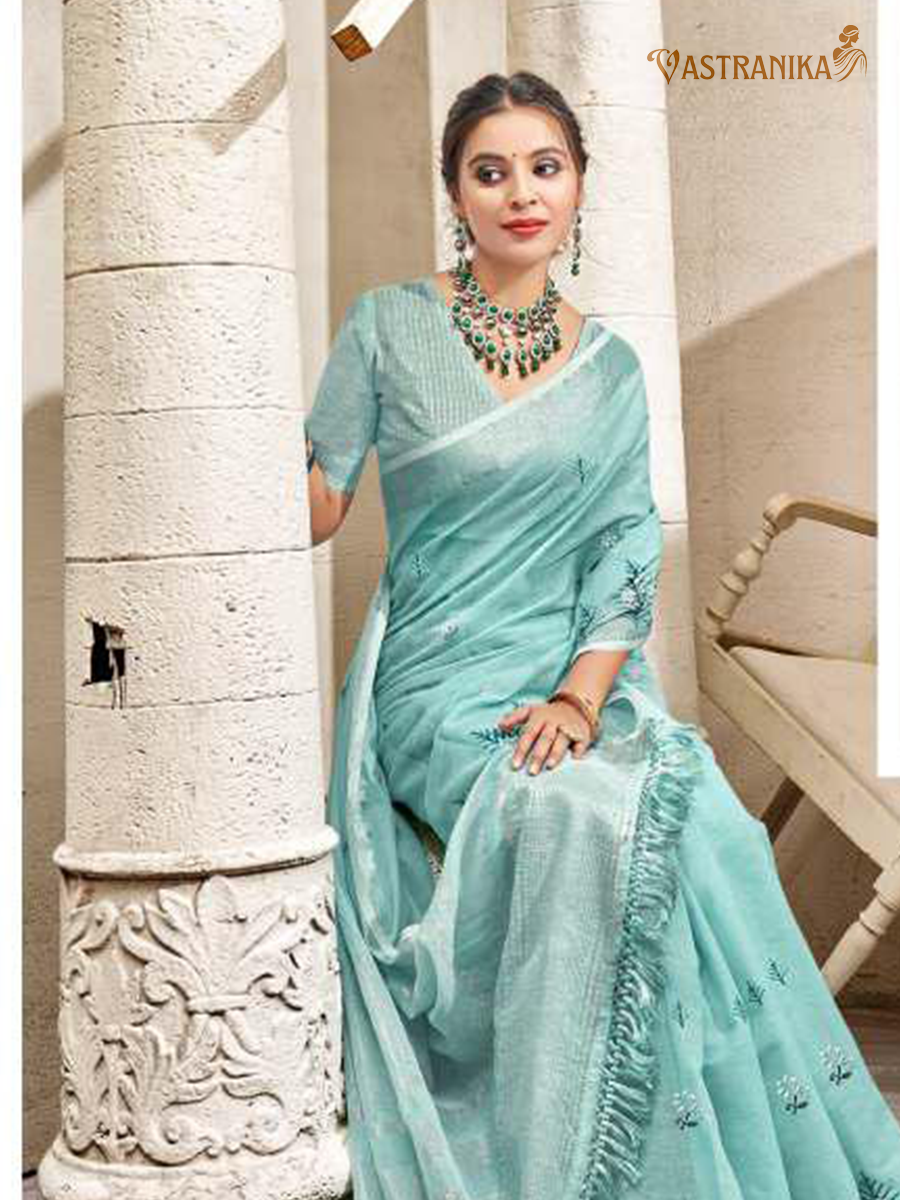 Light Firozi Cotton Liliyan Saree