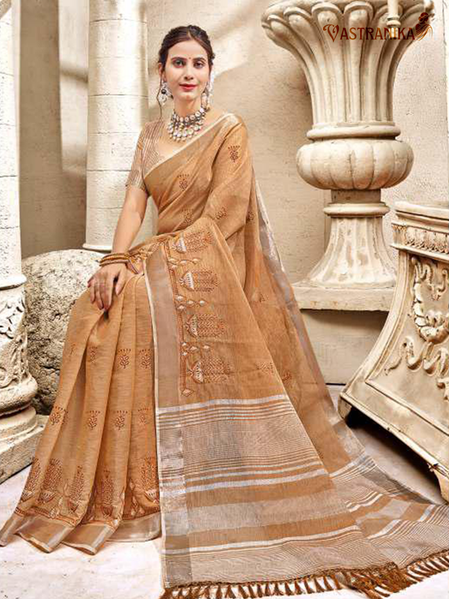 Mustard-Gold Cotton Liliyan Saree with Zari Border & Embroidery