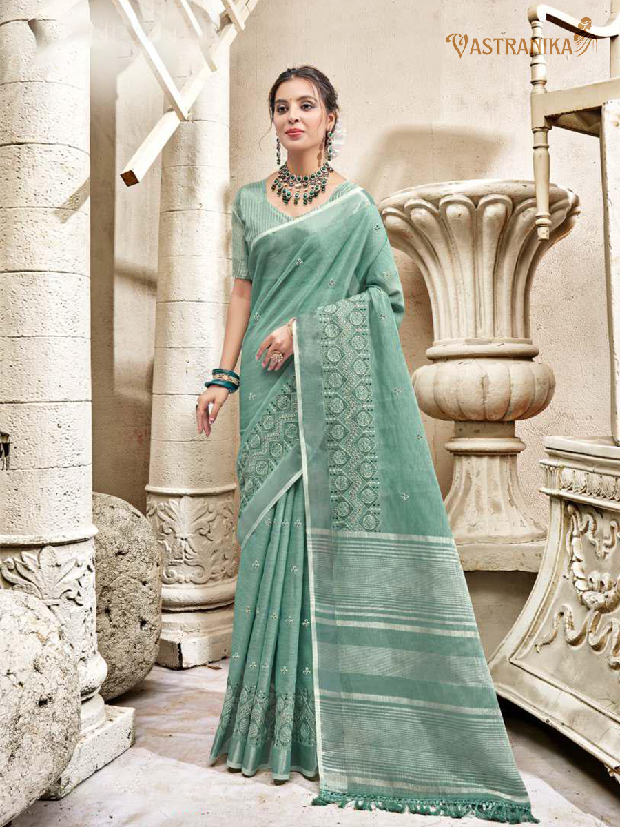 Sea Green Cotton Liliyan Saree