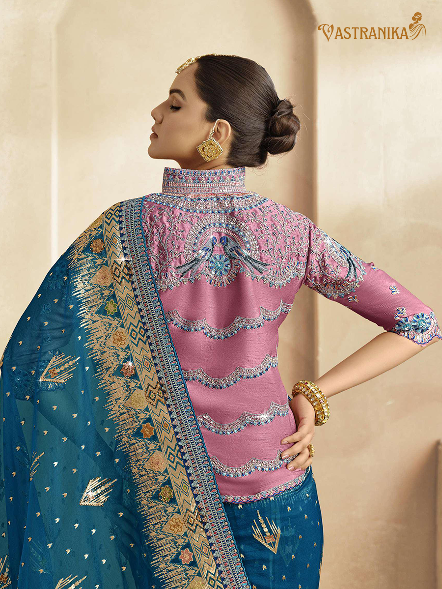 Vastranika Exclusive: Majestic Blue Premium Tissue Silk Saree with Dual Designer Blouses