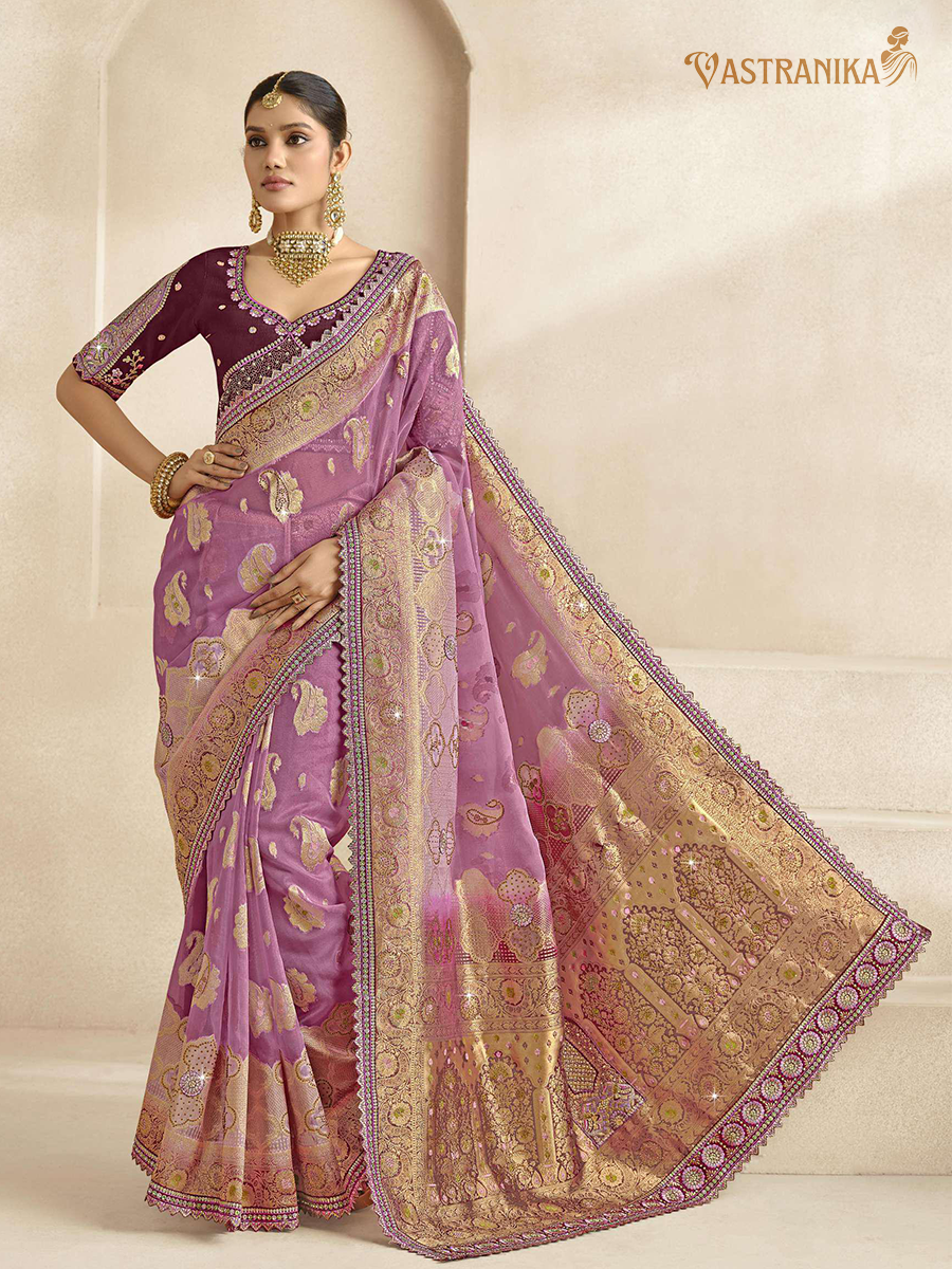 Vastranika Mauve Tissue Silk Saree with Dual Blouse