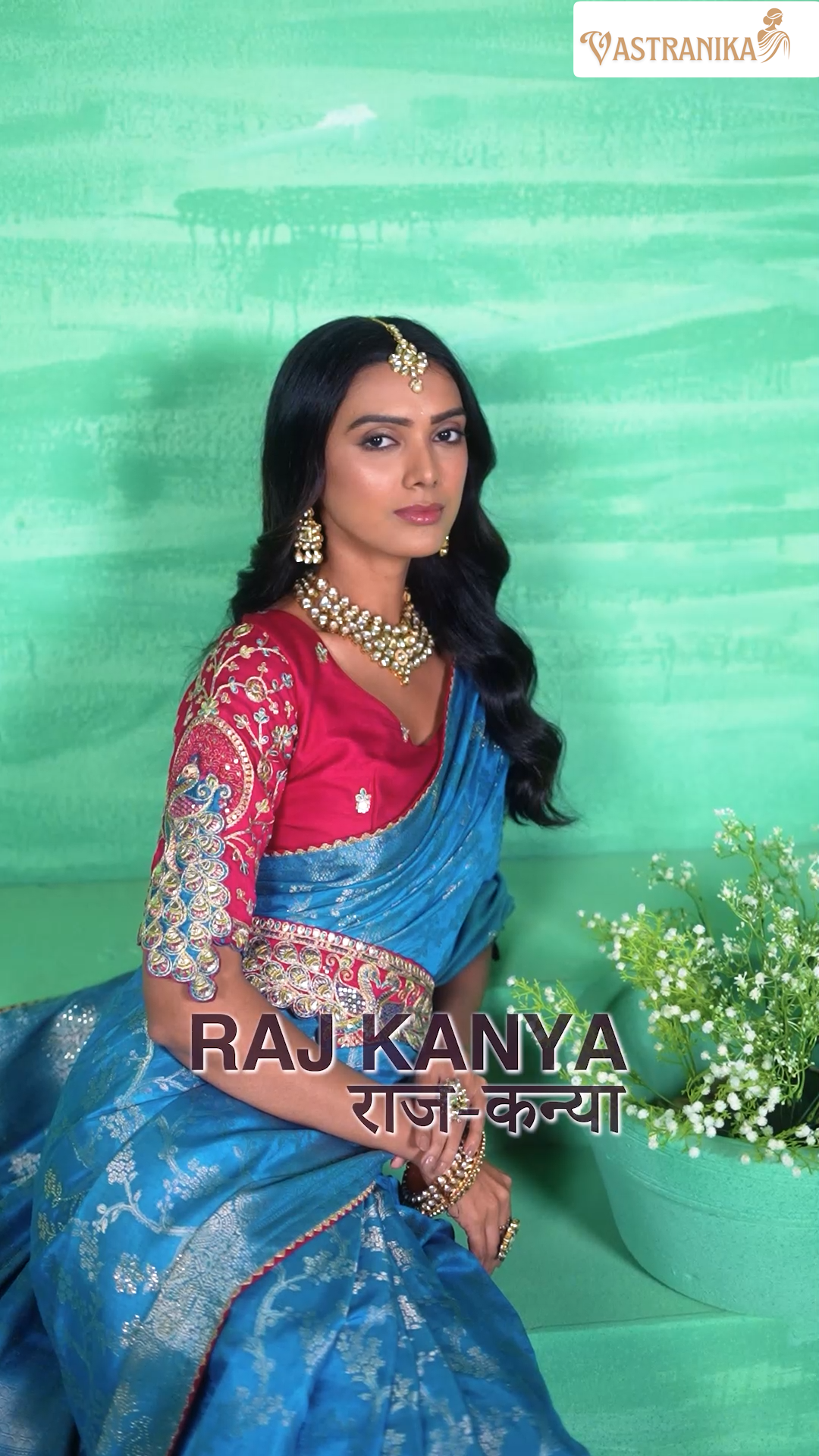 Royal Blue Pure Dola Silk Saree with Contrast Embroidered Blouse & Designer Belt – RajKanya 11513| Vastranika