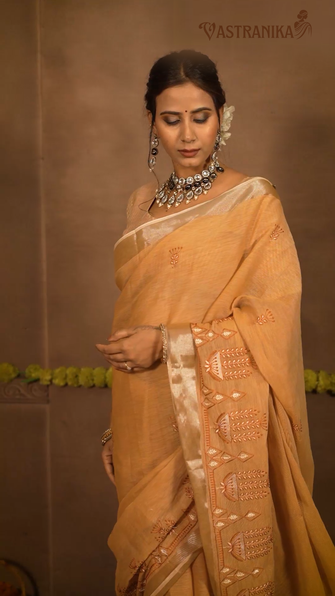 Mustard-Gold Cotton Liliyan Saree with Zari Border & Embroidery