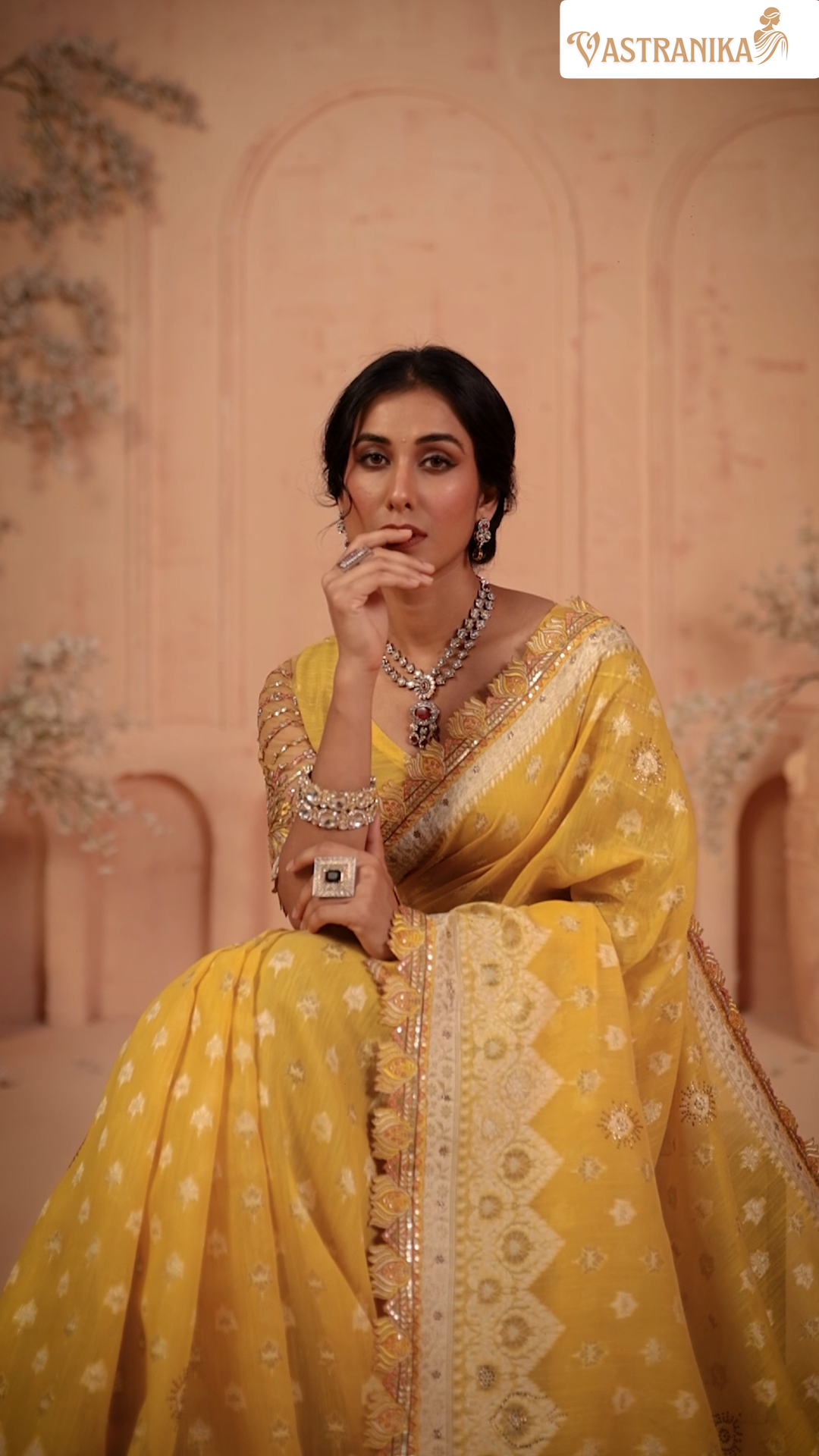 Sunlit Mustard Yellow Khadi Silk Saree with Heavy Embroidered Border & Designer Blouse – Srivalli Collection | Vastranika