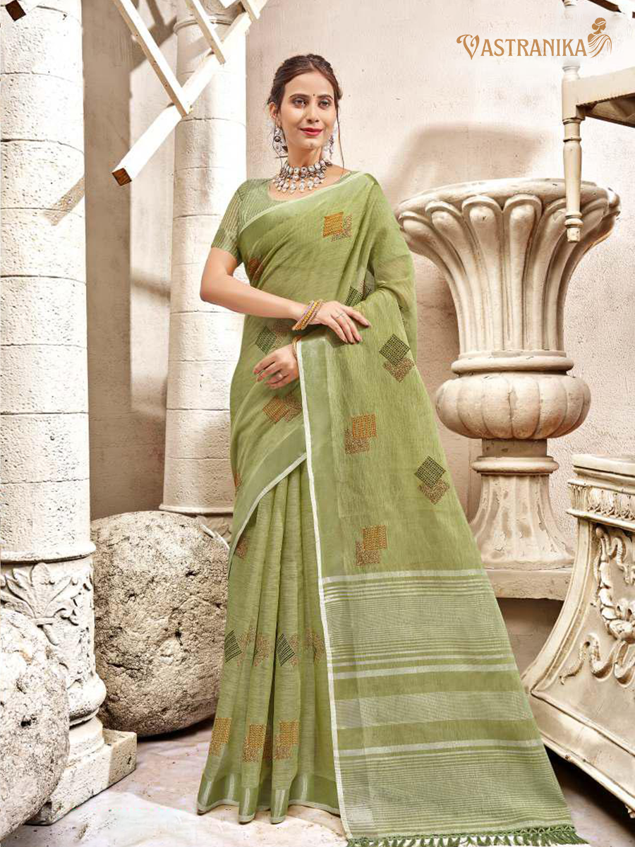 Olive Green Cotton Liliyan Saree