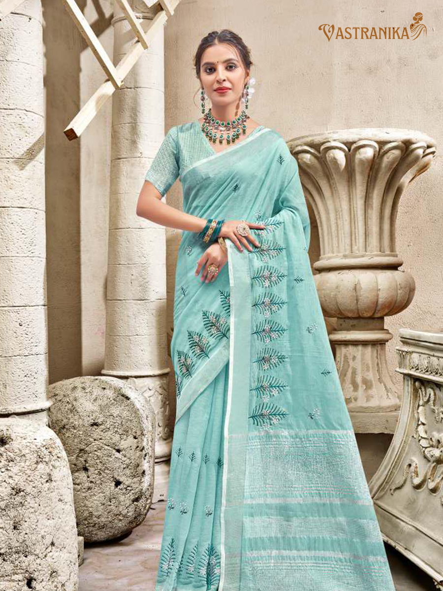 Light Firozi Cotton Liliyan Saree