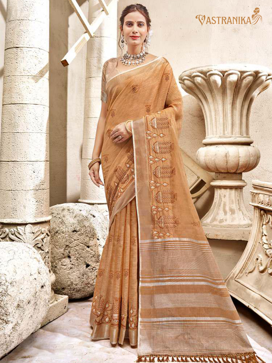 Mustard-Gold Cotton Liliyan Saree with Zari Border & Embroidery