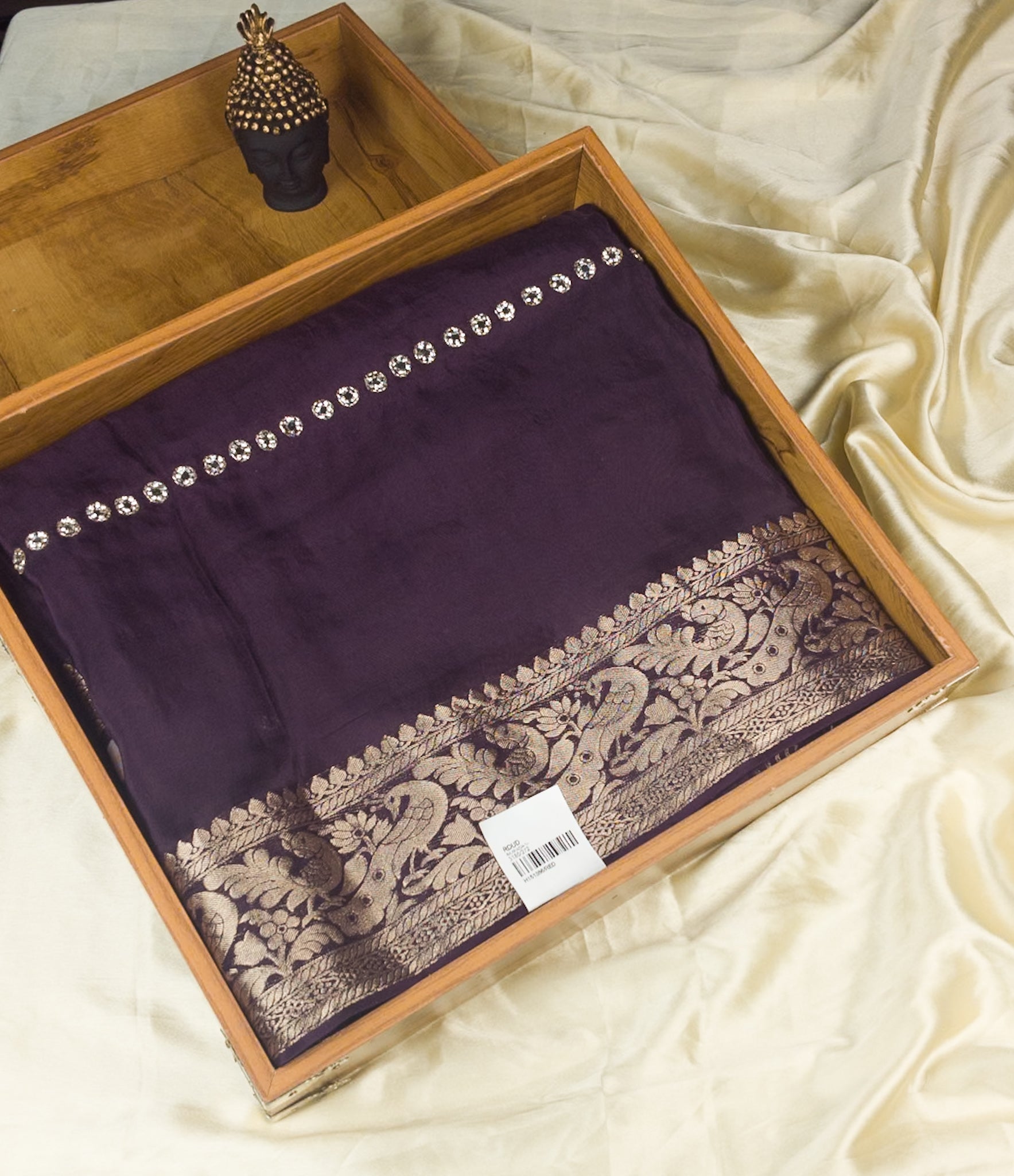 Royal Purple HO Silk Saree with Mirror Work & Contrast Blouse