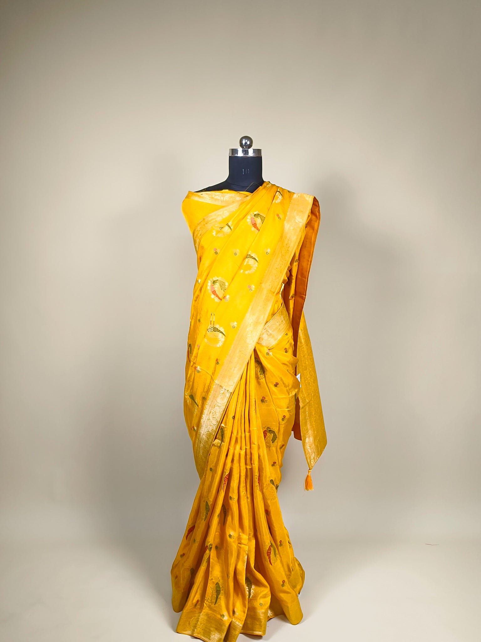 Lemon Yellow Pure Dola Silk Saree