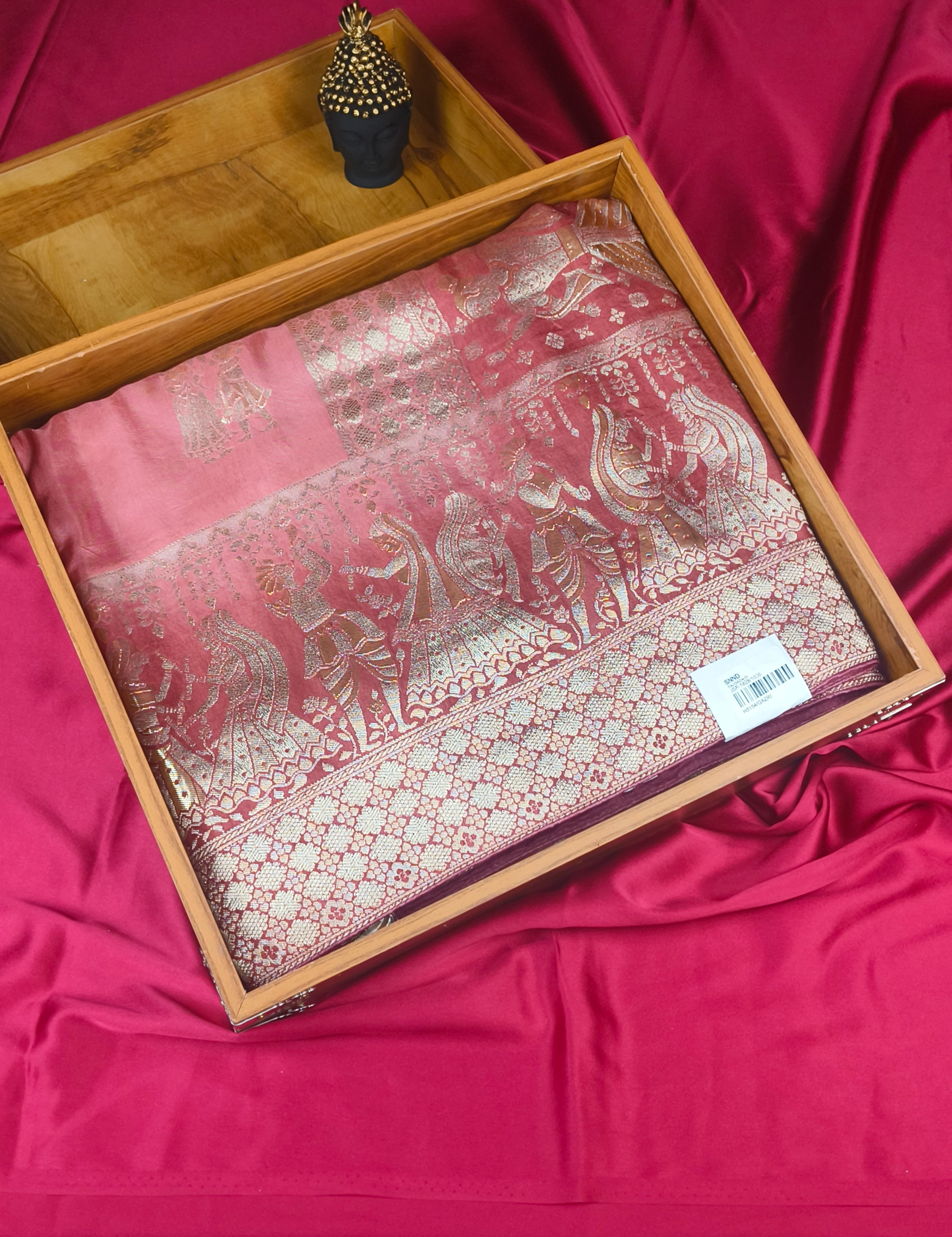 Rose Pink Banarasi Dola Silk Saree with Double Zari Brocade – Vastranika