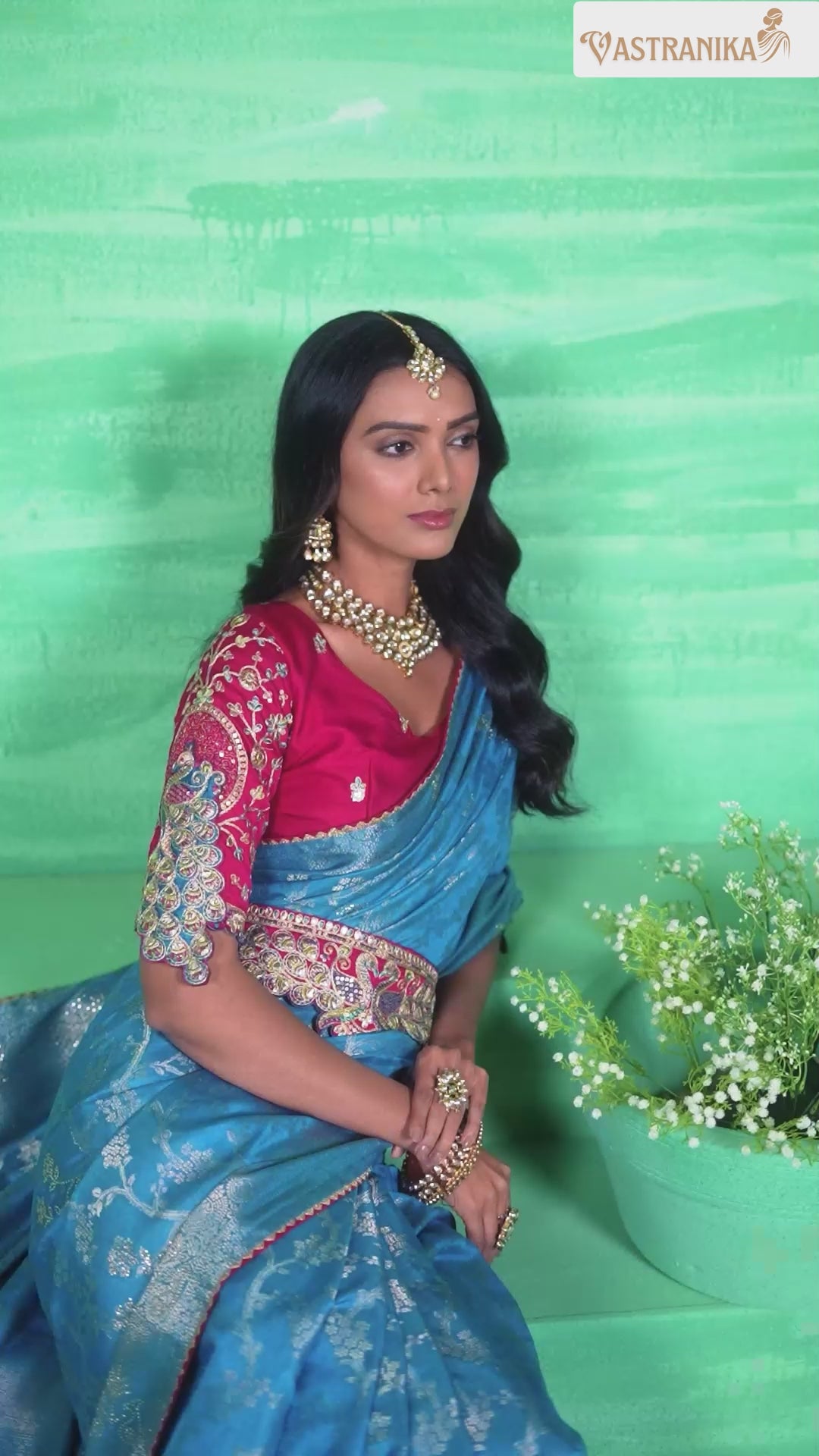 Royal Blue Pure Dola Silk Saree with Contrast Embroidered Blouse & Designer Belt – RajKanya 11513| Vastranika