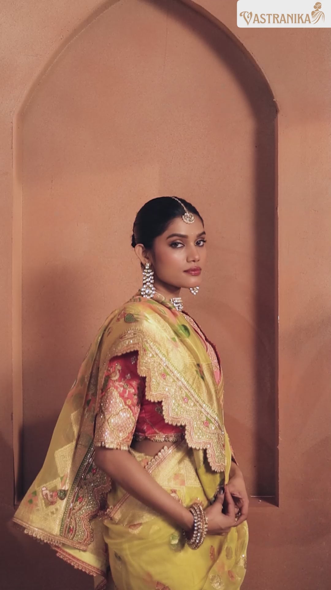 Vastranika Yellow Tissue Silk Saree with Dual Blouse