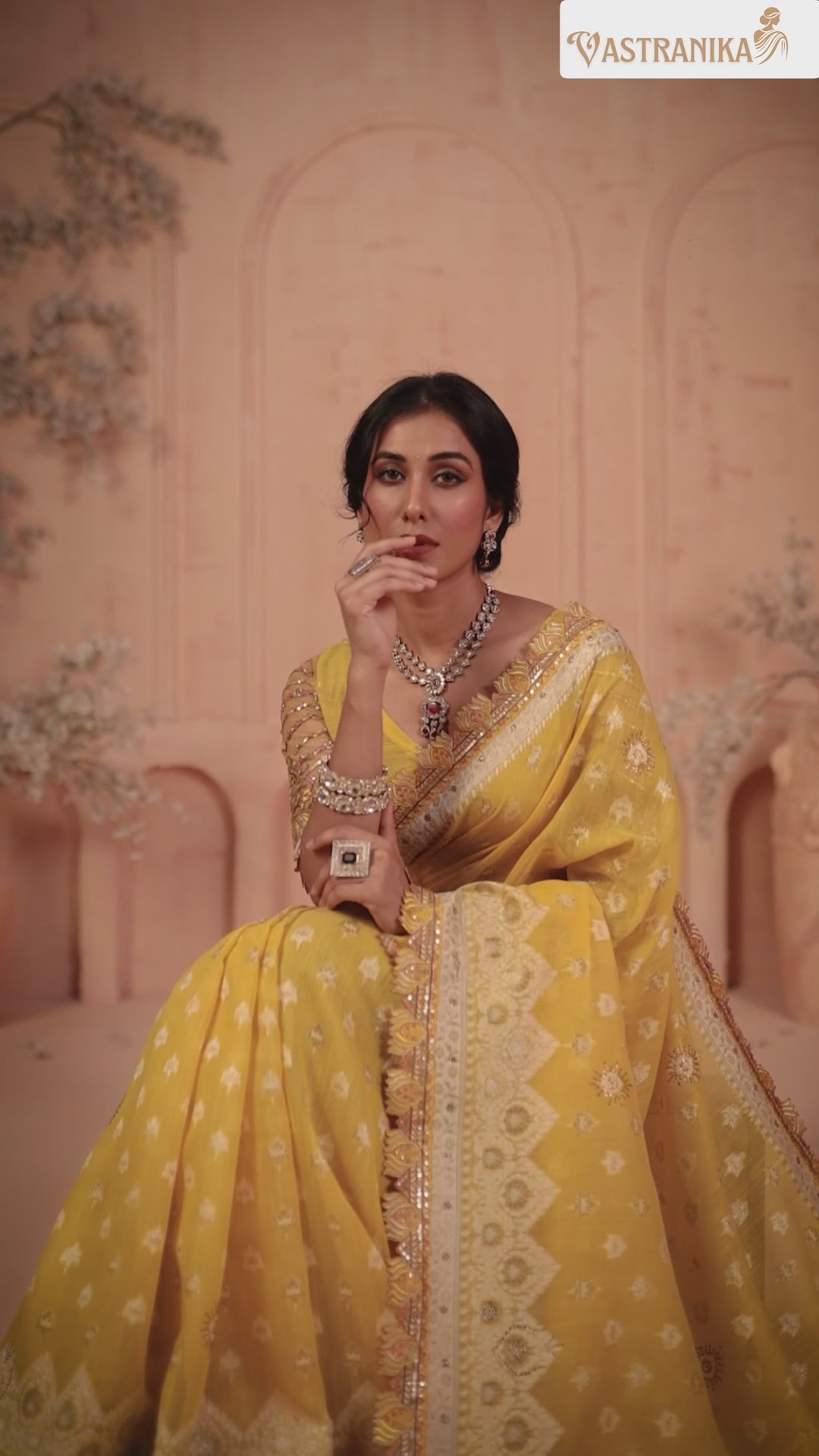 Sunlit Mustard Yellow Khadi Silk Saree with Heavy Embroidered Border & Designer Blouse – Srivalli Collection | Vastranika