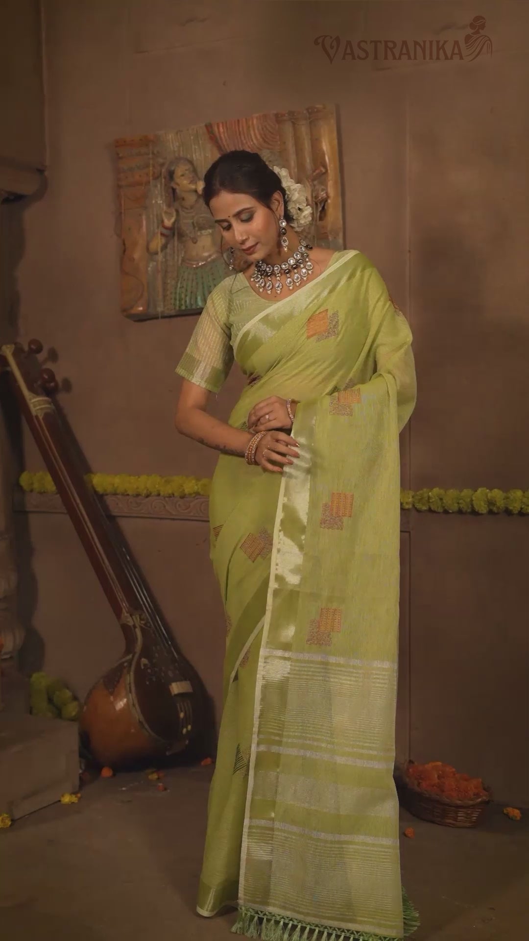 Olive Green Cotton Liliyan Saree