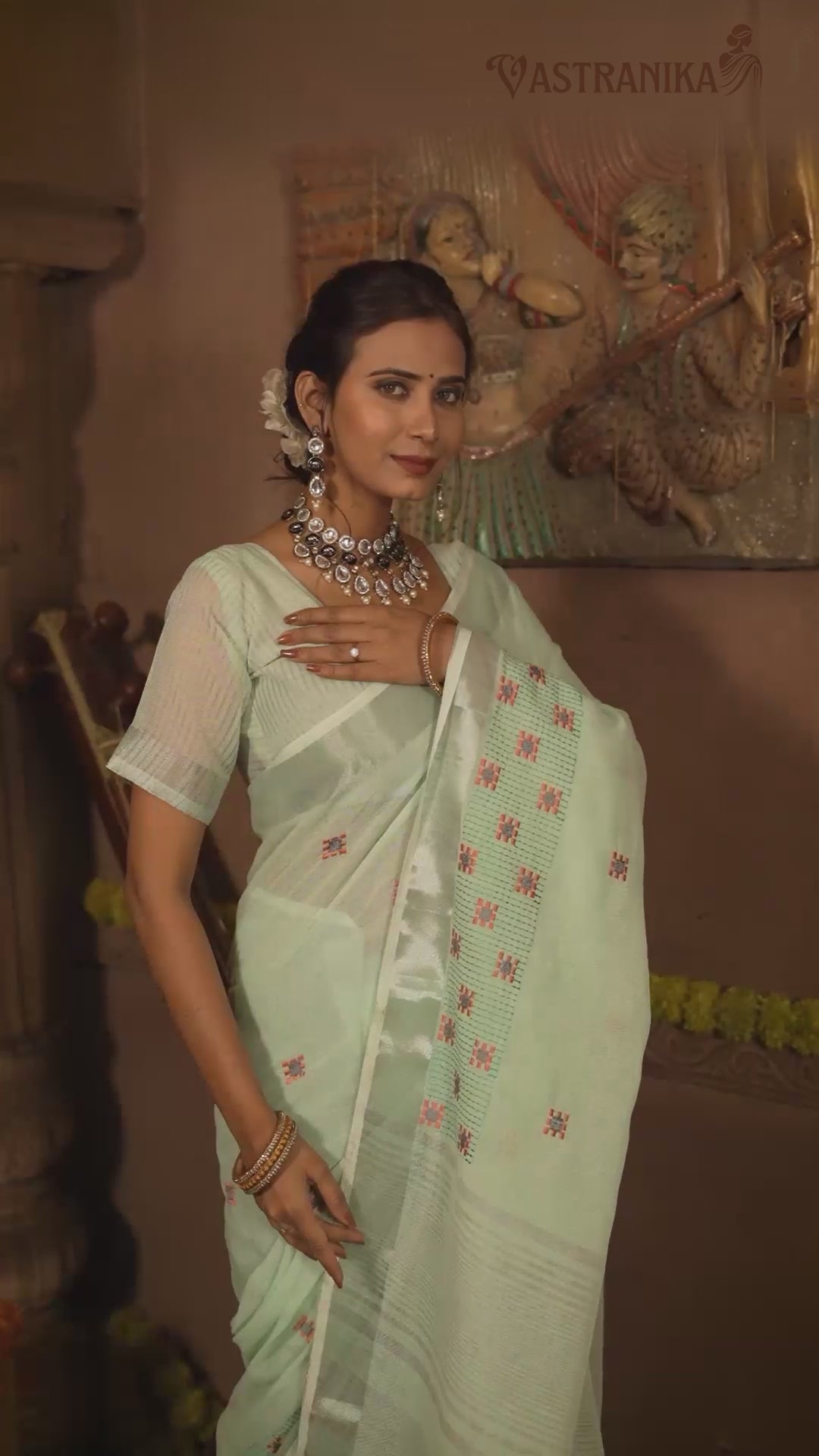 Light Mint Green Cotton Liliyan Saree with Resham Butti Work