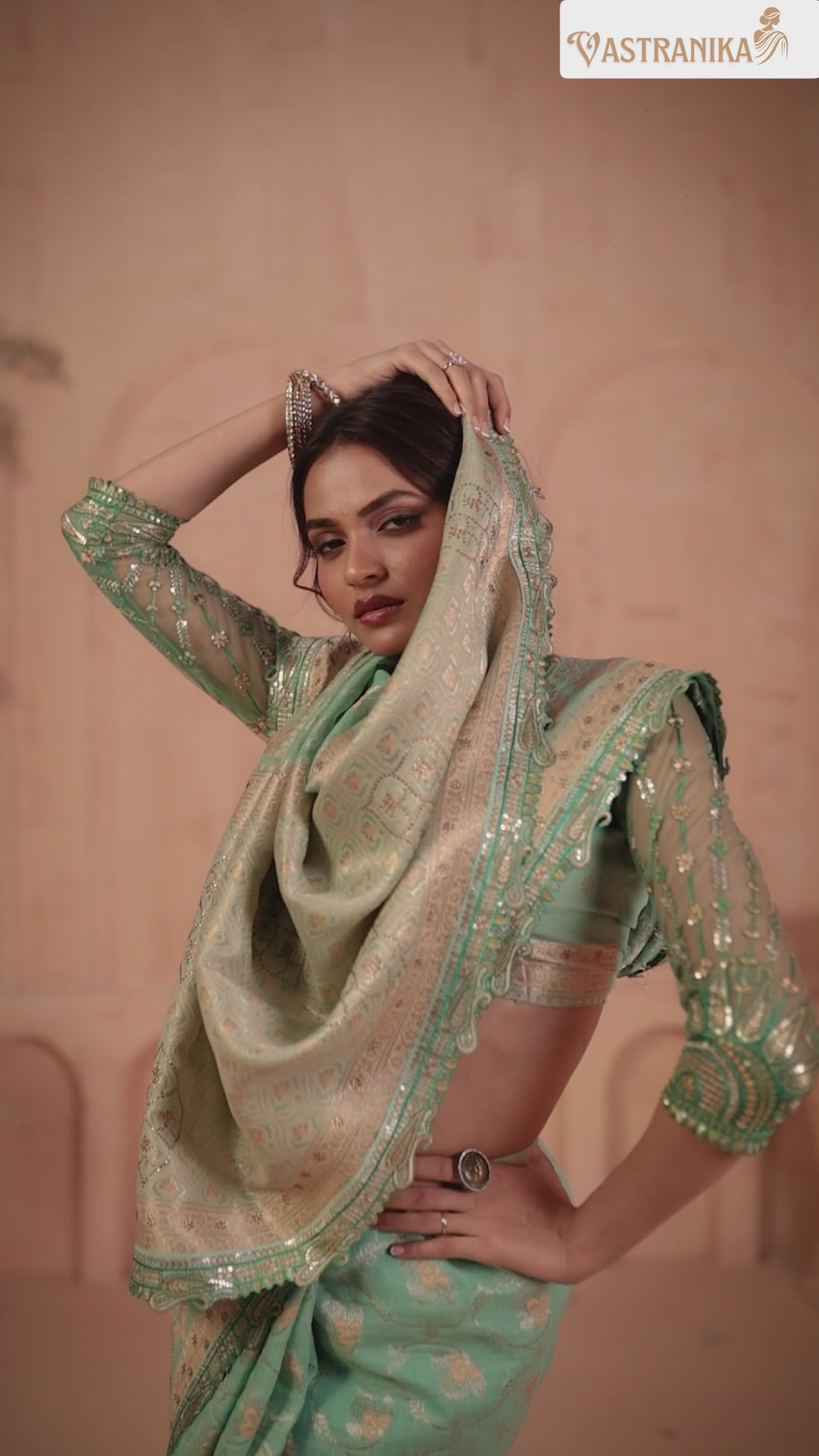 VASTRANIKA Presents: SRIVALLI Collection - Exquisite Mint Green Khadi Silk Saree with Masterpiece Embroidery